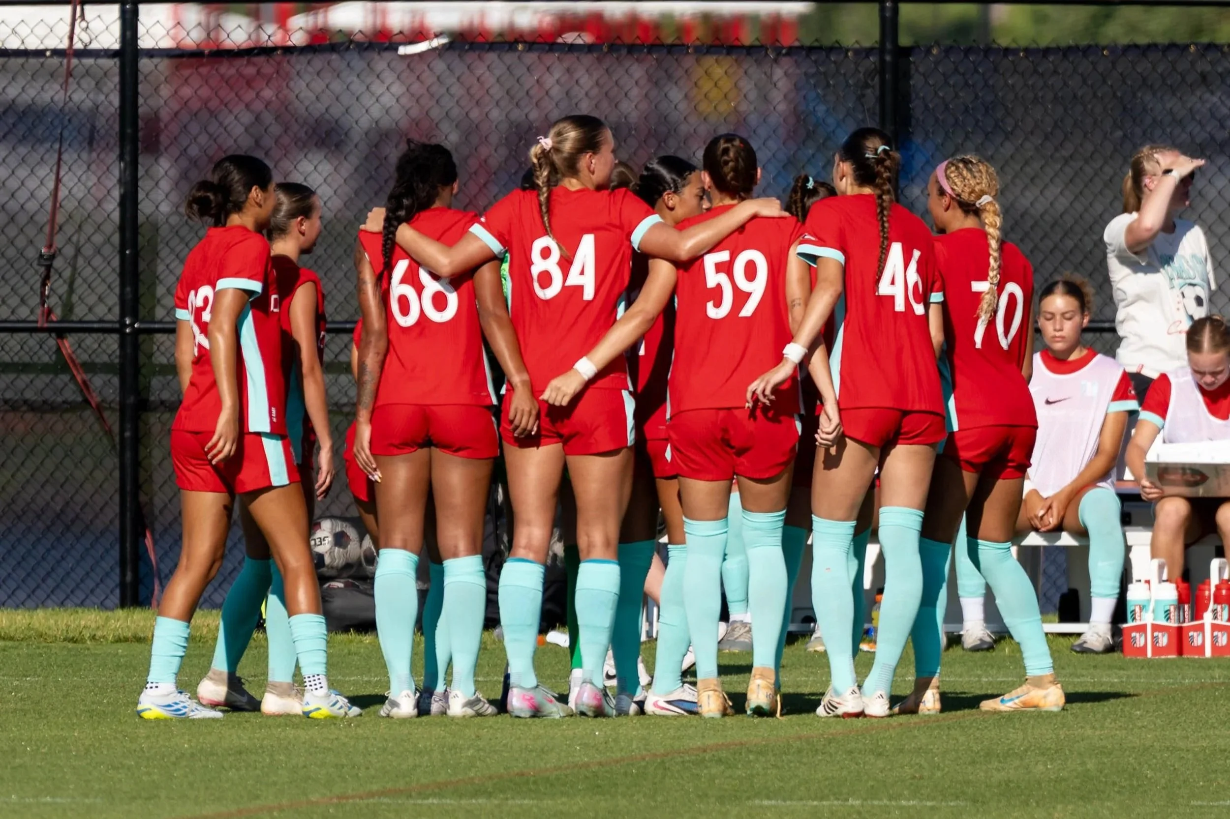 KC Current II in a huddle at Riverside Stadium on June 17th, 2026
