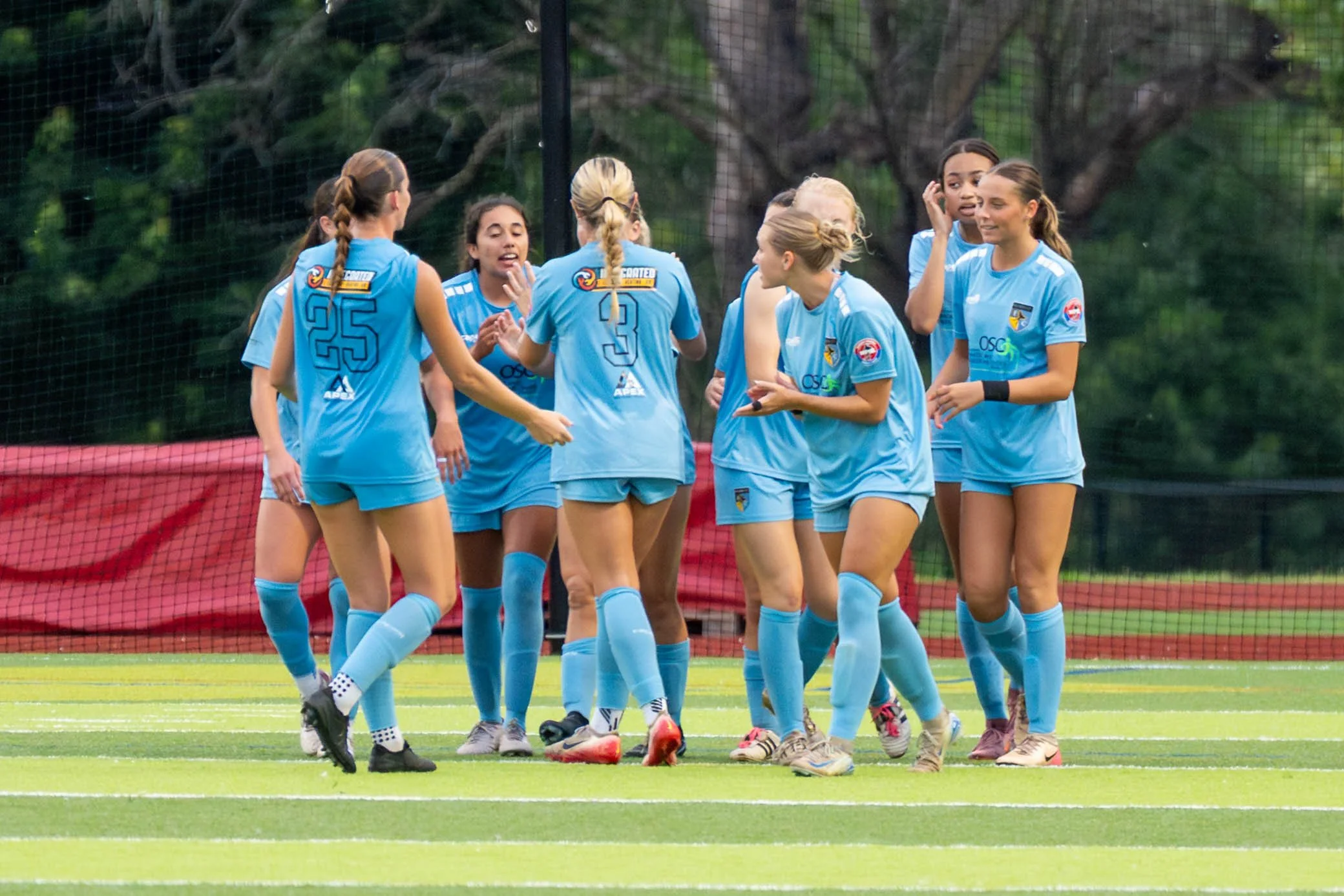 Oklahoma City FC celebrates after scoring a goal on the road against Sunflower State FC on June 6th, 2026