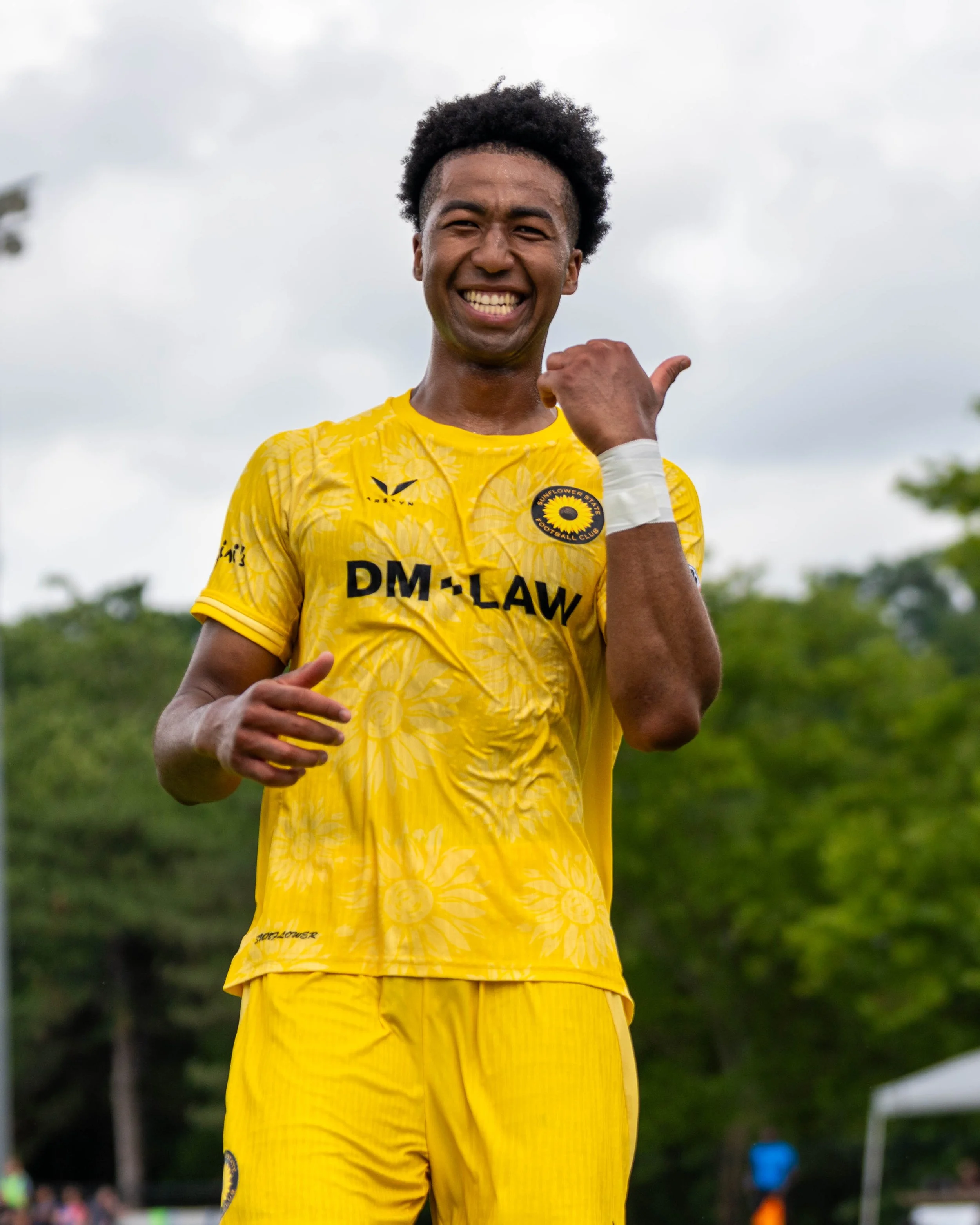 Sunflower State FC's Immanuel Wayoro (#7) celebrates after scoring the game winning goal at home against Springfield FC on June 6th, 2026 - Photo by: Austin Farrow