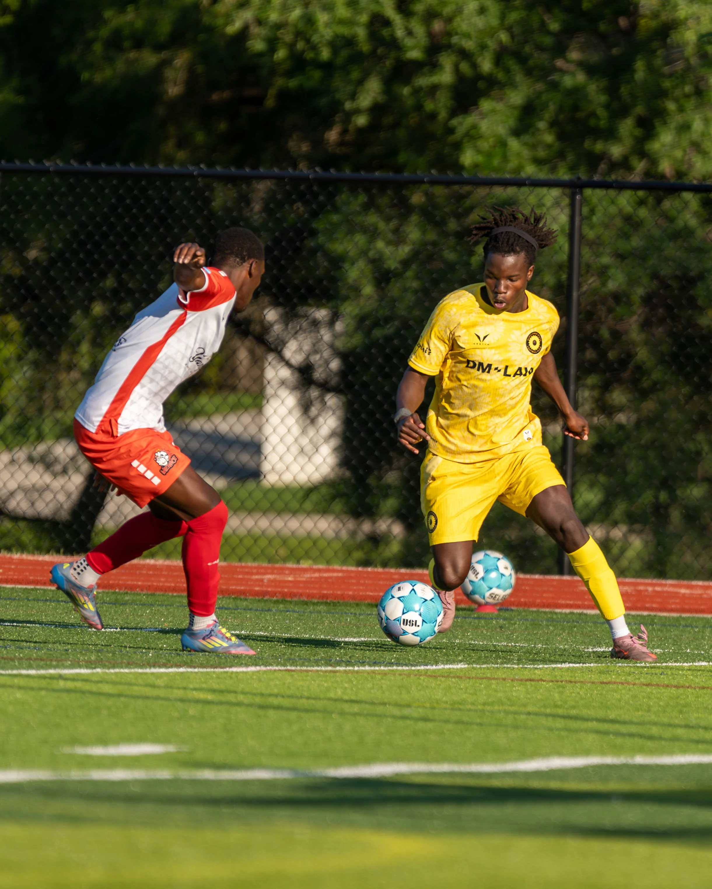 A Sunflower State FC player starts to make a move to get past his opponent at home against Des Moines Menace on June 3rd, 2026 - Photo by: Austin Farrow