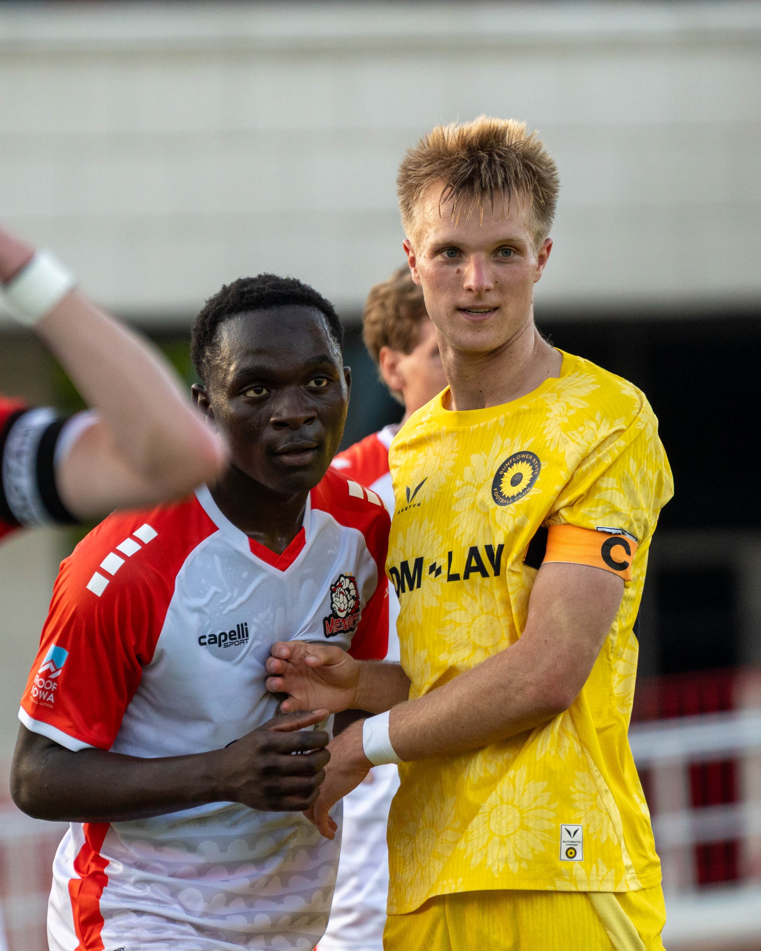 Sunflower State FC's captain and a Des Moines Menace player both prepare for a set piece on June 3rd, 2026 - Photo by: Austin Farrow