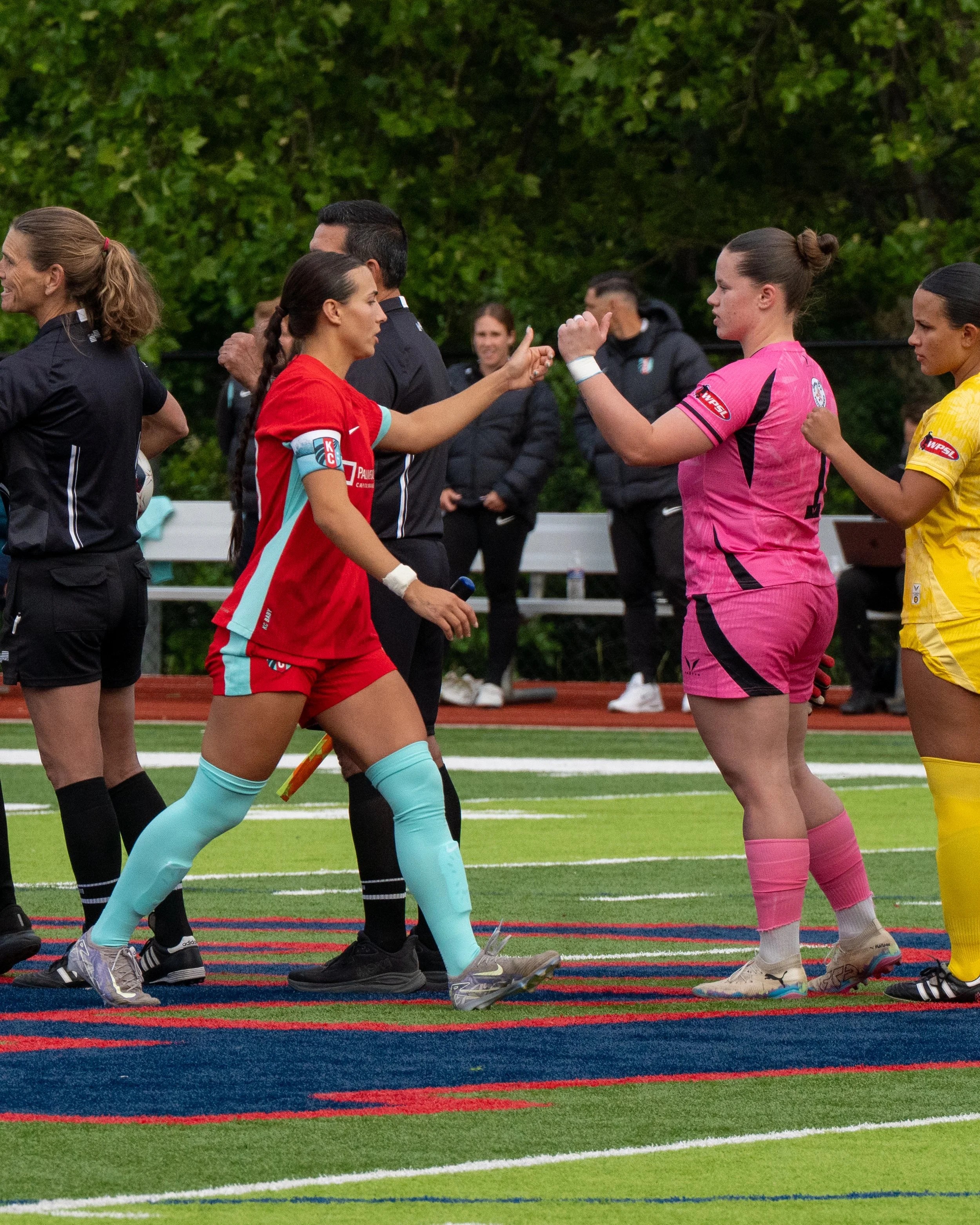 KC Current II and Sunflower State FC players shaking hands pre match on May 20th, 2026 - Photo by: Austin Farrow