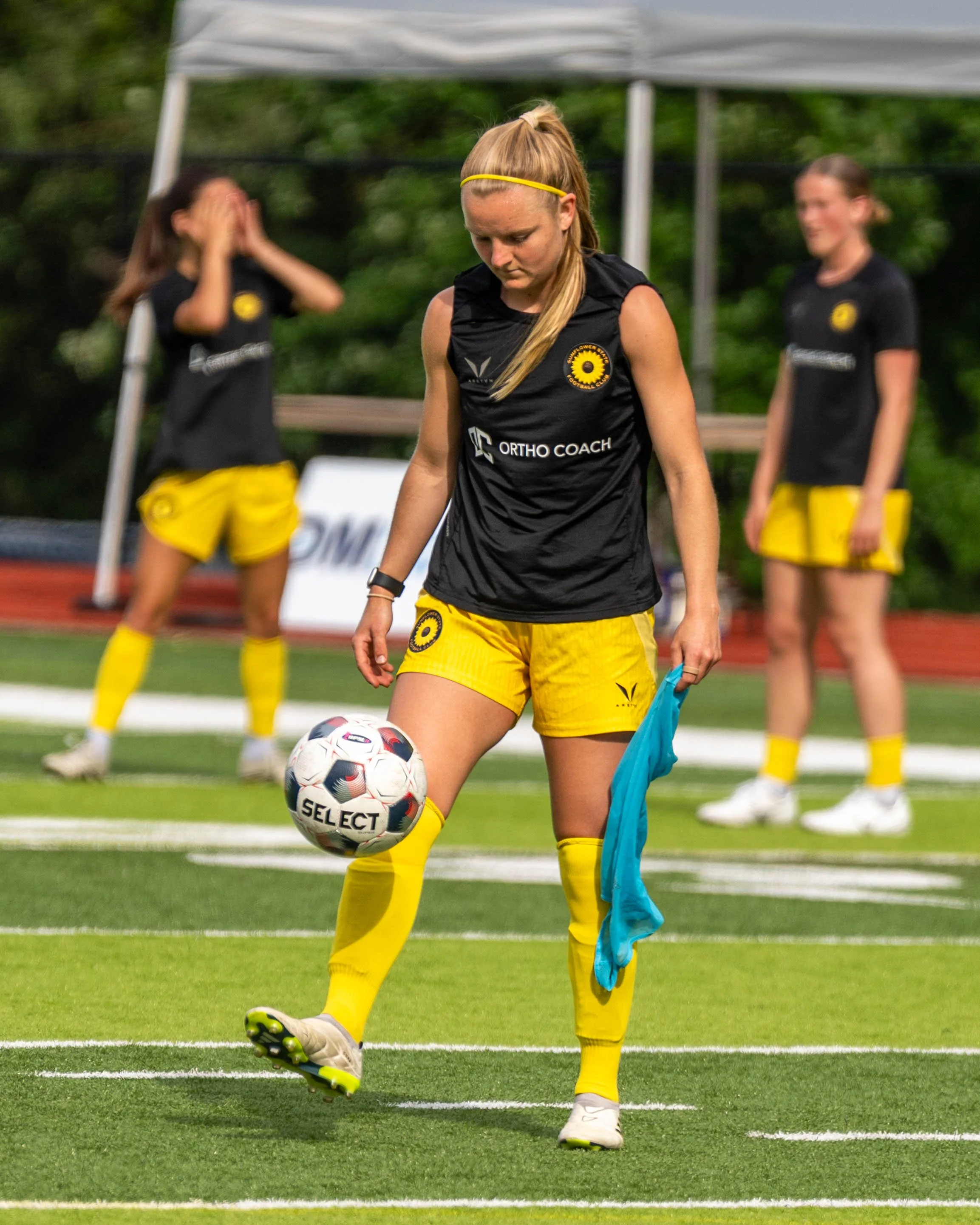 Sunflower State FC's Alexis Mitchell juggling the ball during warmups at home vs Oklahoma City FC on June 6th, 2026 - Photo by: Austin Farrow