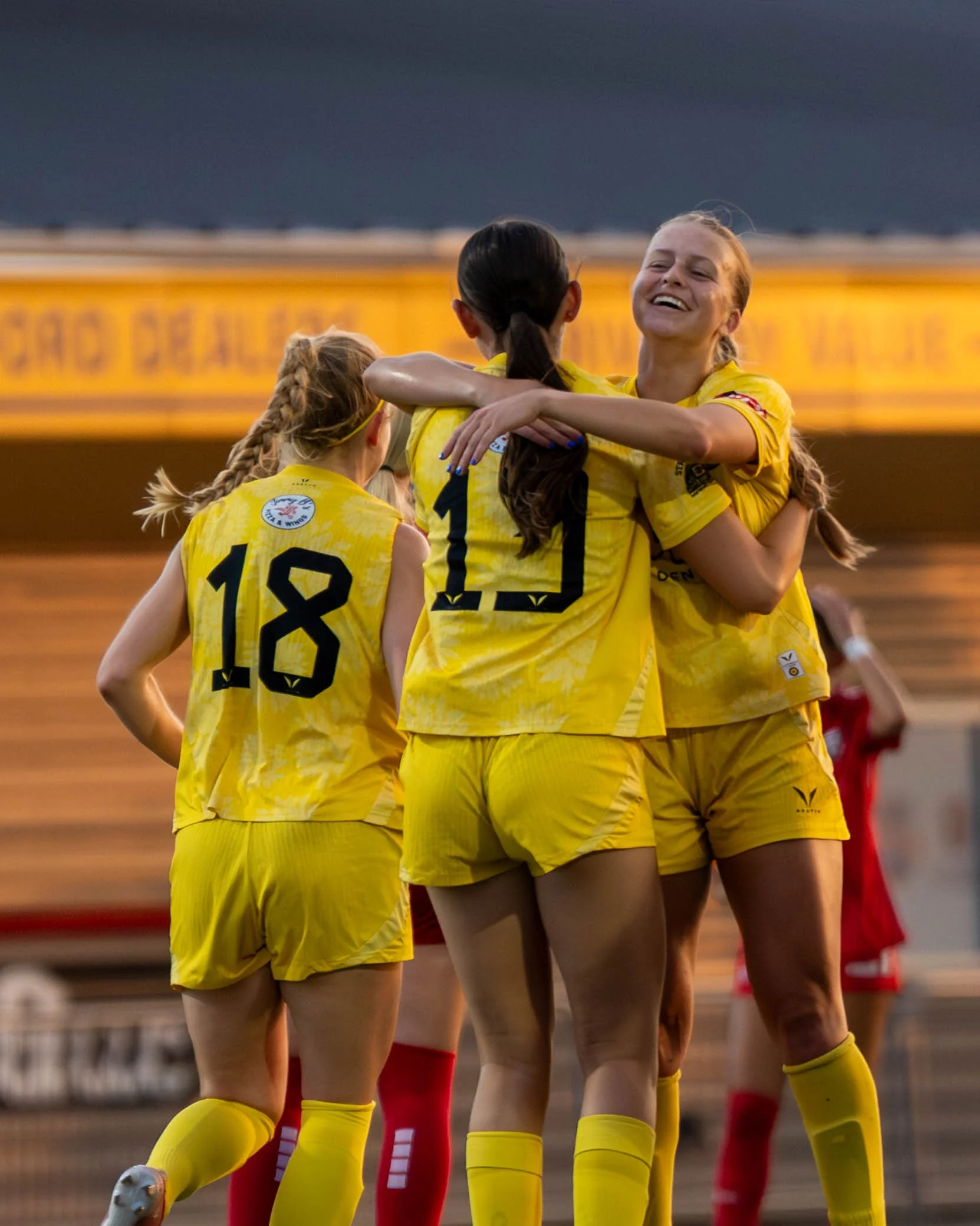 Sunflower State FC players celebrate after scoring a goal on the road vs Wichita FC on June 10th, 2026 - Photo by Austin Farrow