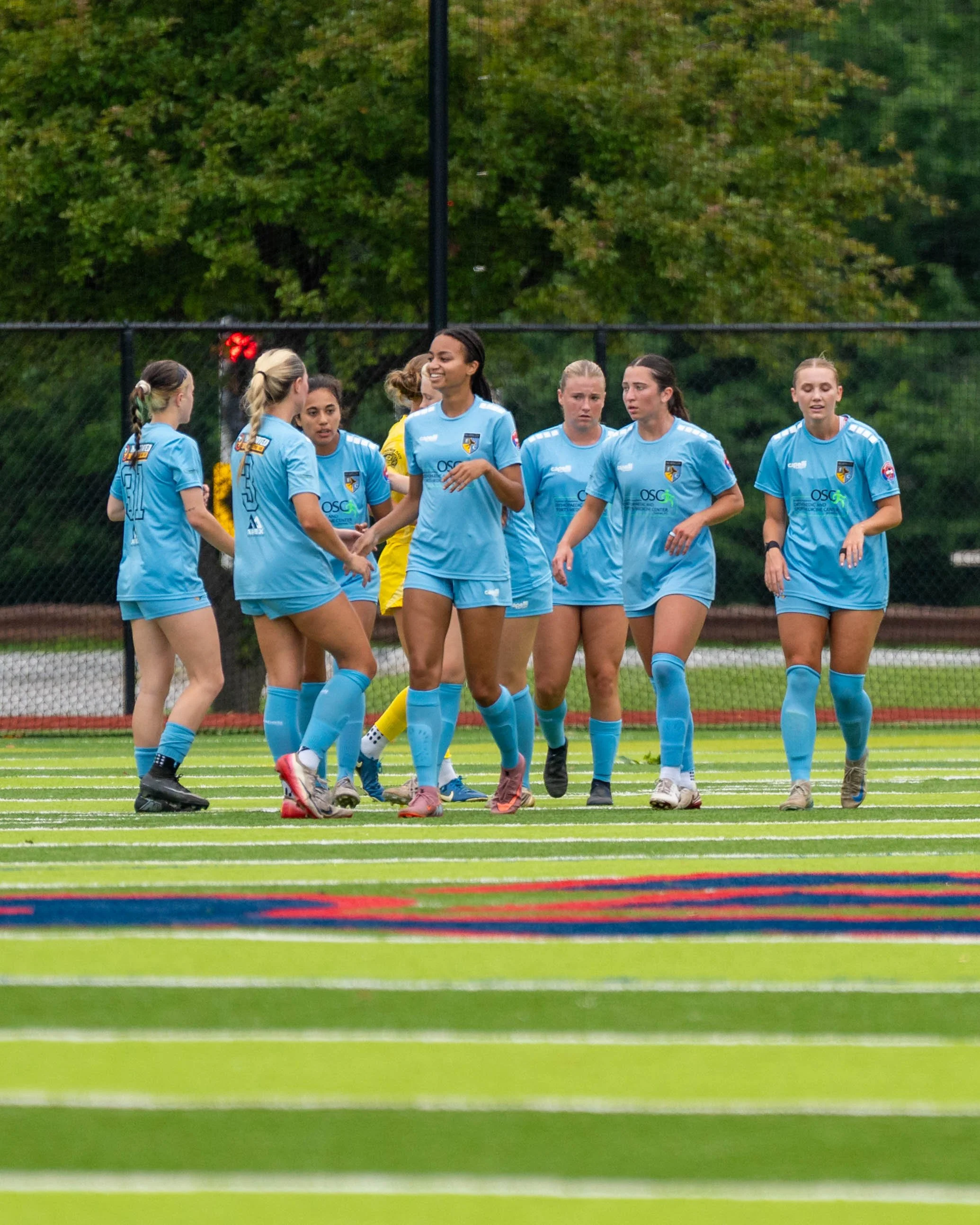 Oklahoma City FC celebrating after scoring a goal on the road at Sunflower State FC on June 6th, 2026 - Photo by: Austin Farrow