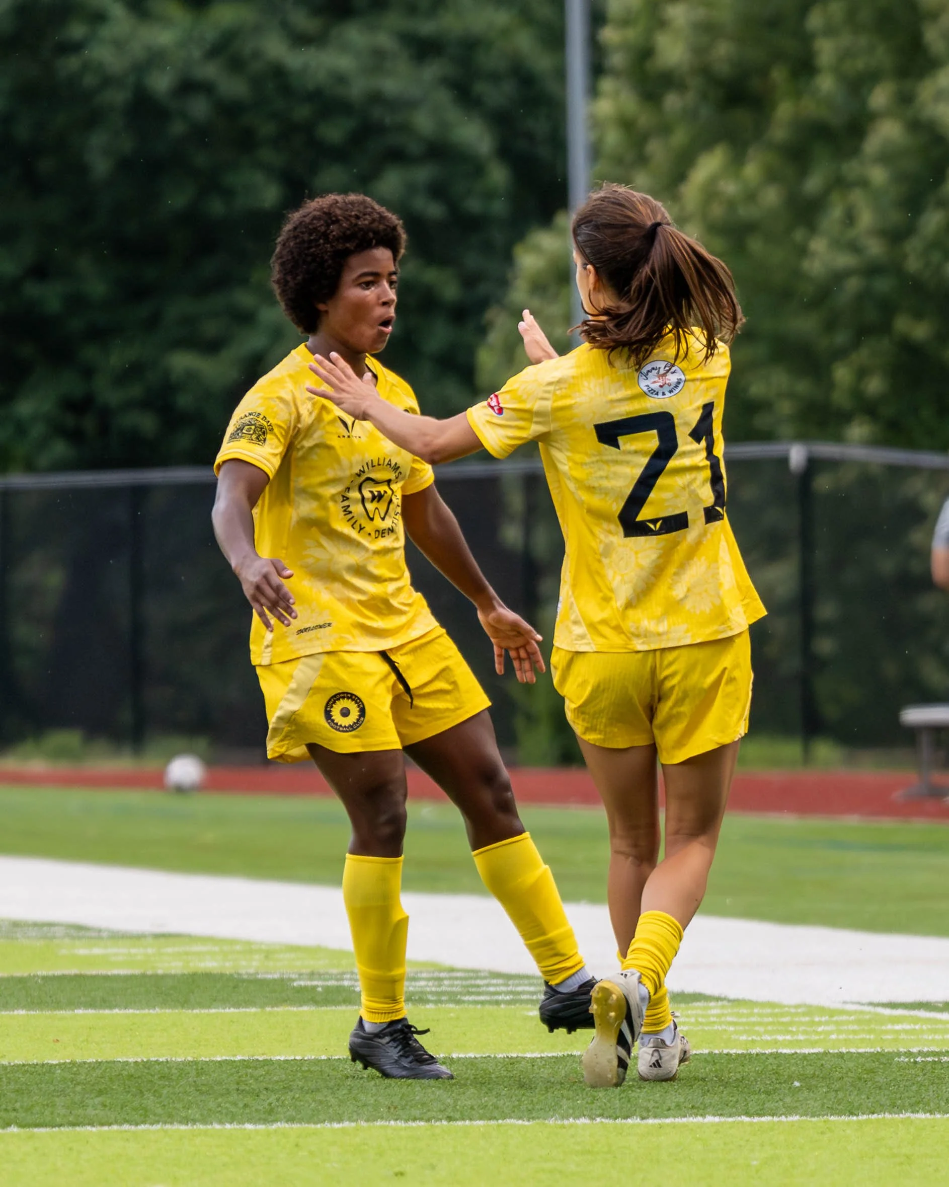 Sunflower State FC's Tata (#10) celebrates with a teamate after scoring a goal at home vs Oklahoma City FC on June 6th, 2026 - Photo by: Austin Farrow