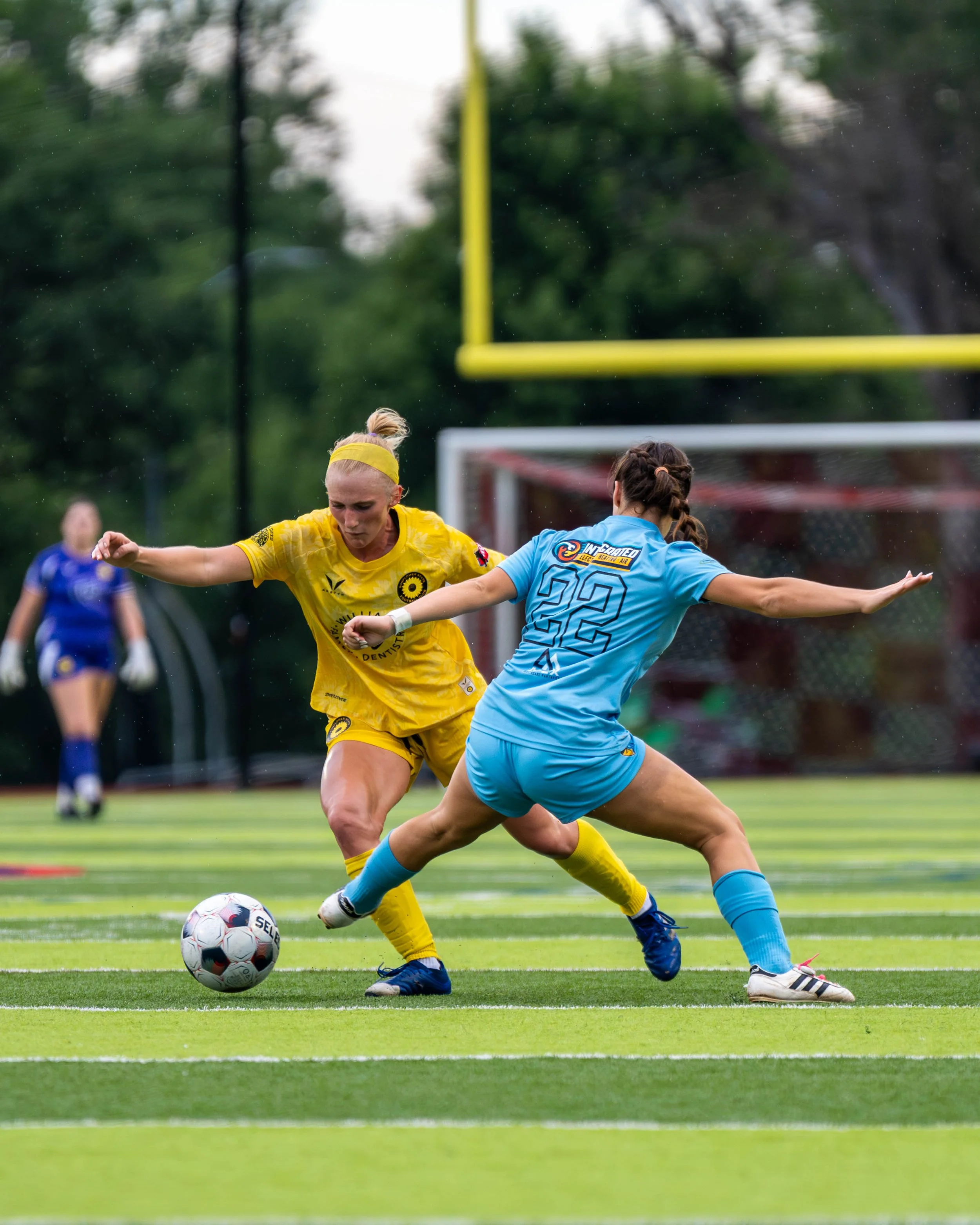 Jenna Hull #9 of Sunflower State FC dribbles past an Oklahoma City FC defender at home during a WPSL match on June 6, 2026 - Photo by: Austin Farrow