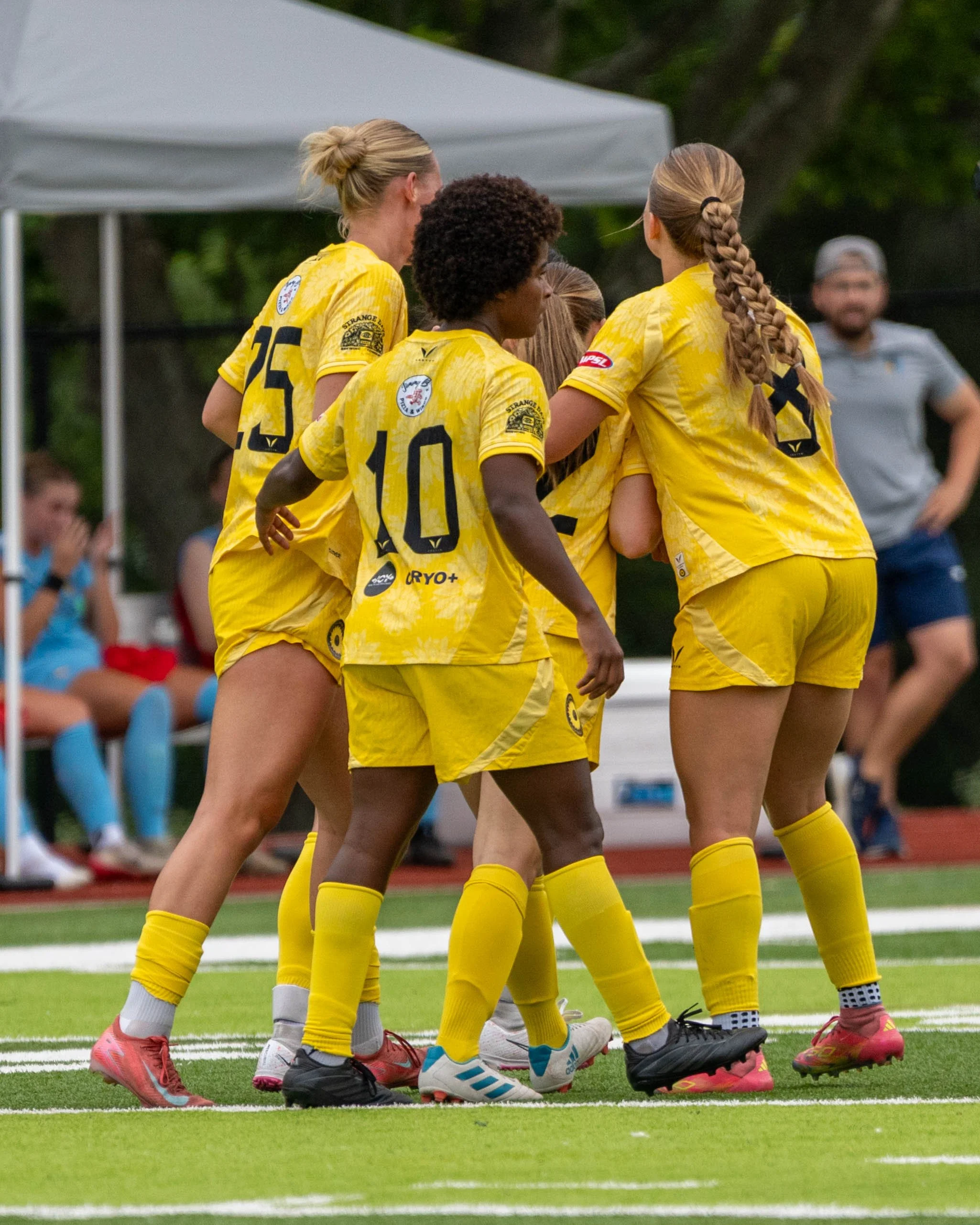 Sunflower State FC players celebrate after scoring a goal at home vs Oklahoma City FC on June 6th, 2026 - Photo by: Austin Farrow
