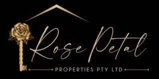 A logo featuring a gold rose with a key stem, and the text 'Rose Petal Properties PTY LTD' in elegant script on a black background.