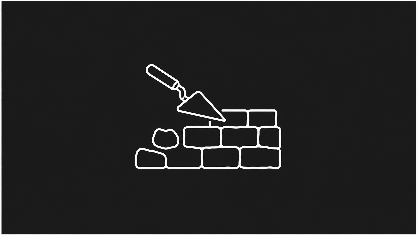 Neon sign of a trowel laying bricks, indicating construction or building.