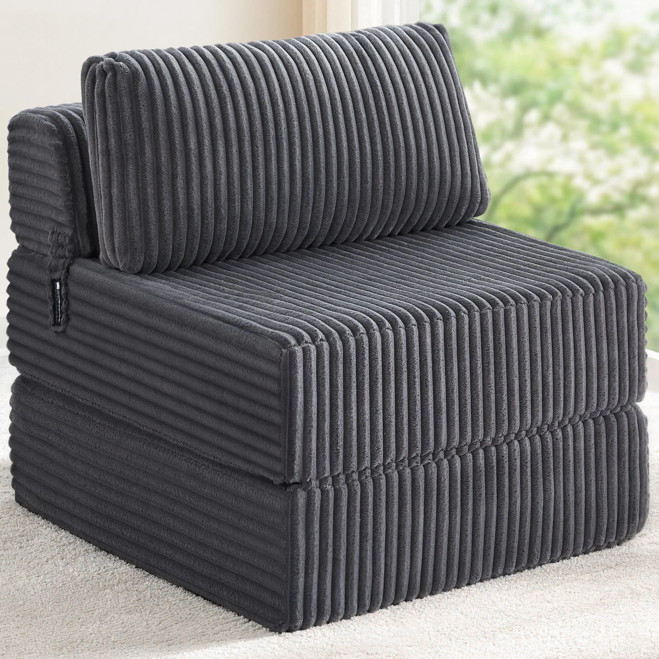 4-in-1 Folding Sofa Bed Convertible Boneless Sleeper Chair Couch Foldable Lounger & Mattress Pocket Coil & Foam Fill Medium Support, Portable No Assembly for Living Room/Bedroom, Single