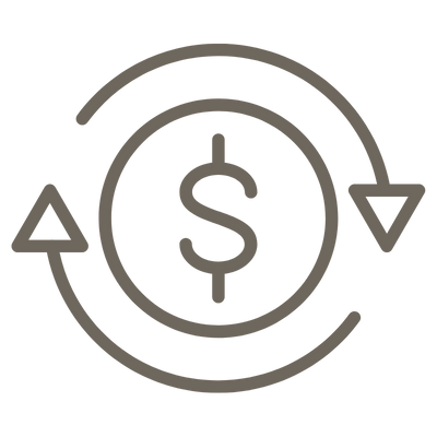 Icon of a dollar sign in a circle with arrows indicating financial transfer or exchange