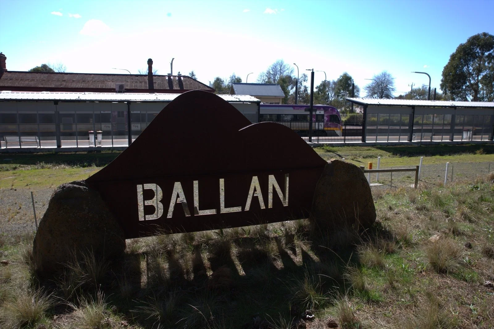 Artistic Ballan township sign, Moorabool Shire Council, Victoria. Vision Zero Australia delivered the Ballan Integrated Transport Strategy, adopted by council in 2026.