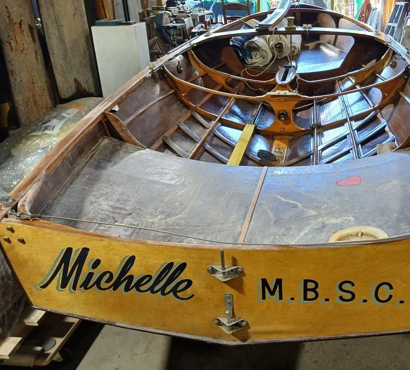The interior of the 16ft skiff 'Michelle,' in the Swan River Sailing Dinghy Heritage Association workshop.