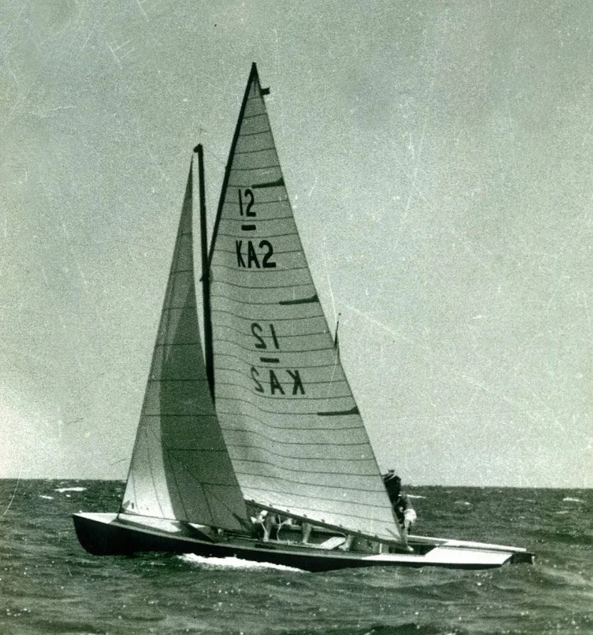 A black and white photo of 'Falcon III' in 1956.