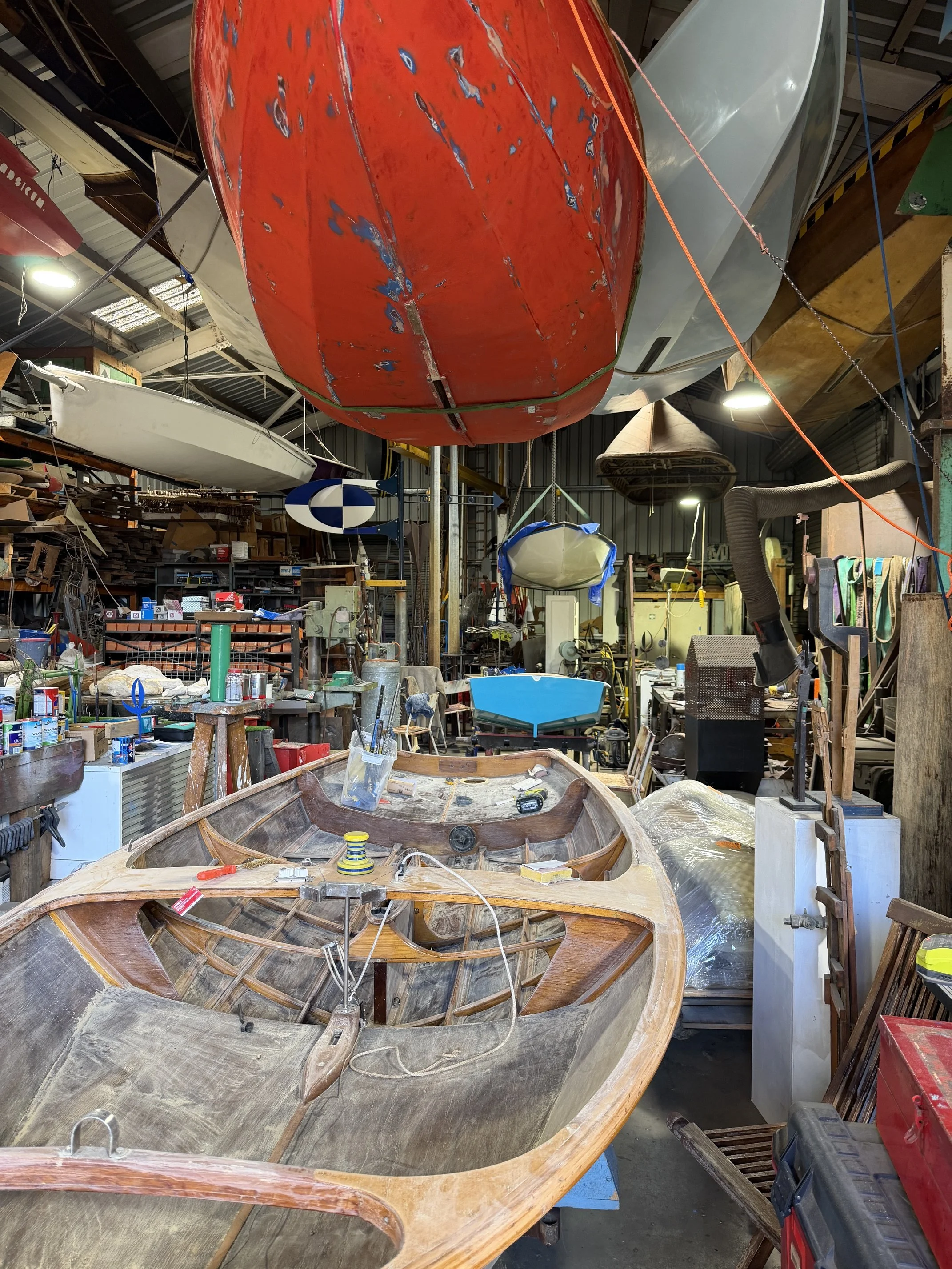 'Michelle' 16ft skiff under renovation at Swan River Sailing Dinghy Heritage Association