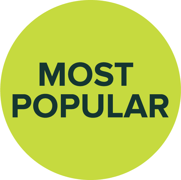 Green circle with black text reading 'MOST POPULAR'