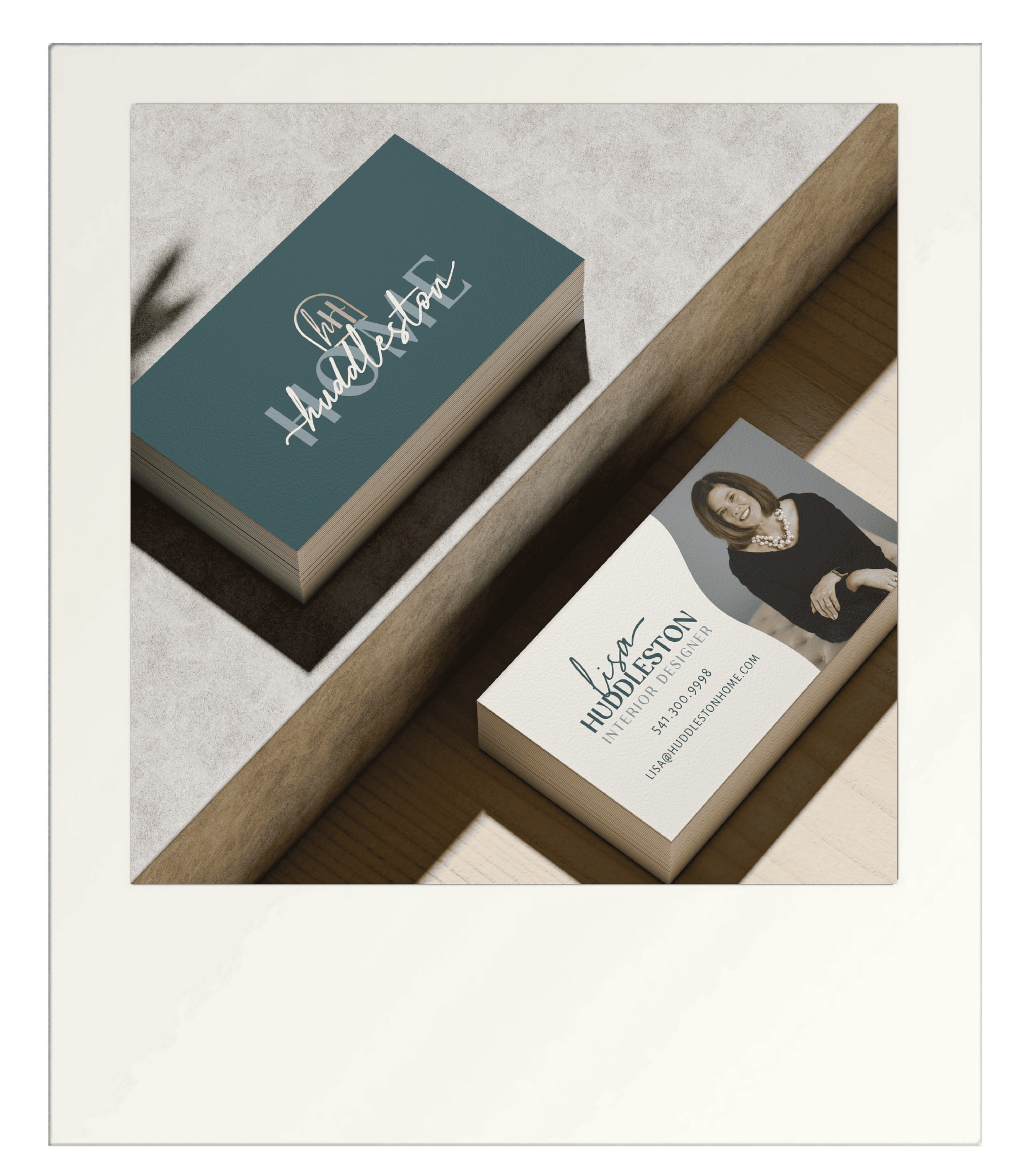 Huddleston home business cards with owner Lisa Huddleston