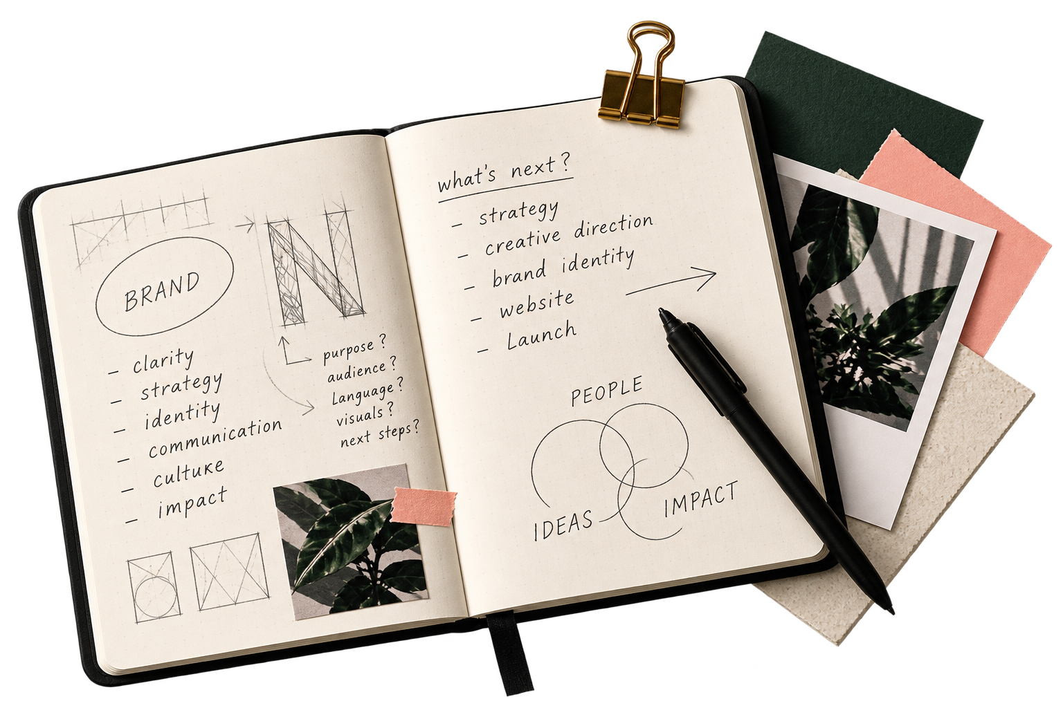 note book with mockup brand sketching text on brand strategy