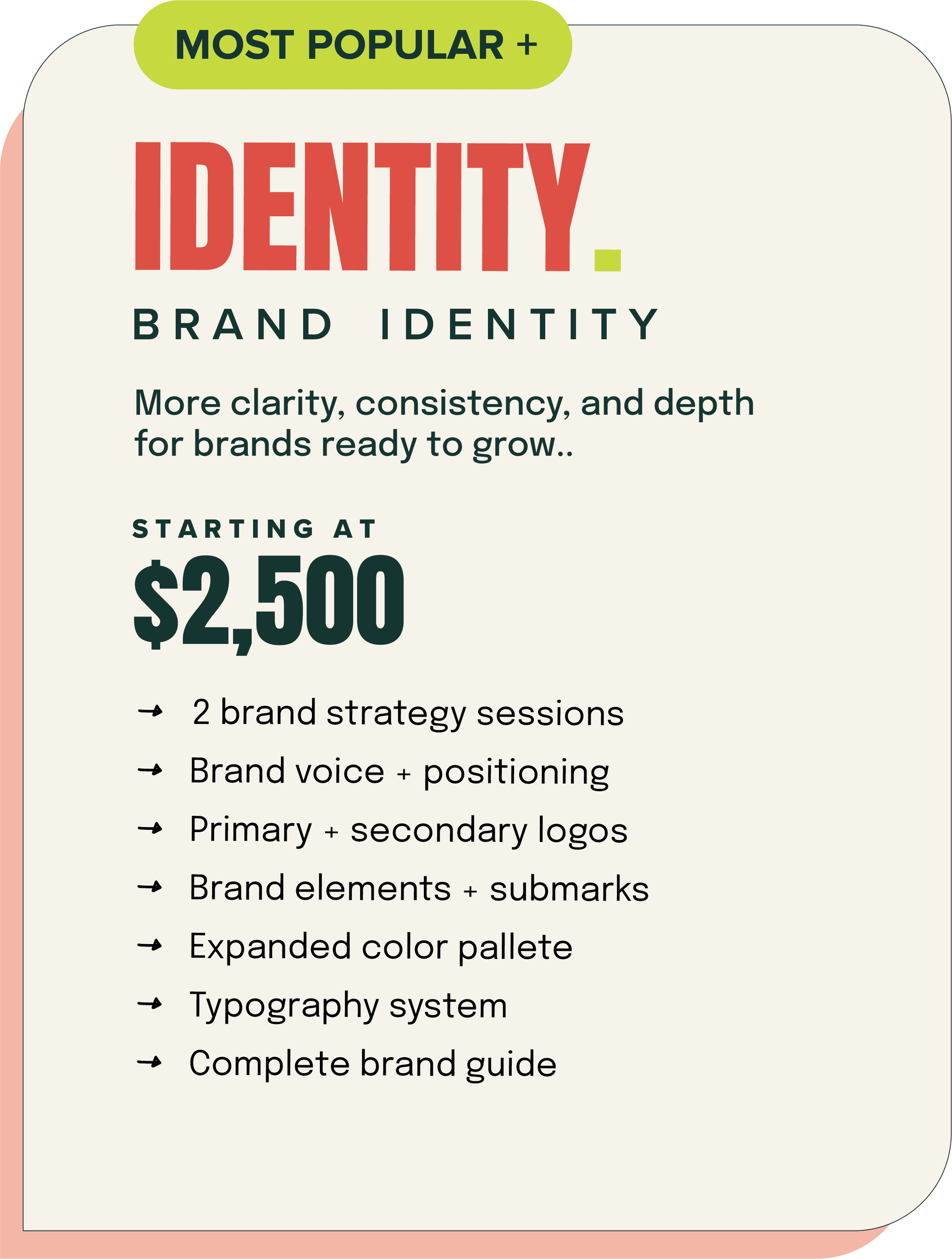 identity brand package $2500, full branding for serious businesses