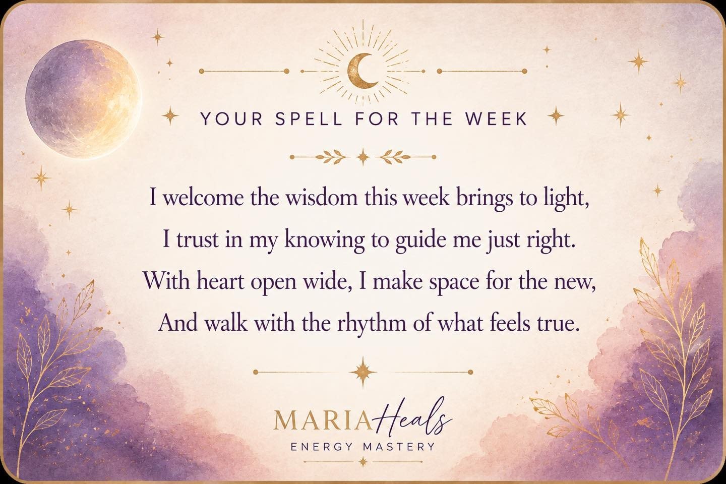 ✨ Something new at MariaHeals ✨

This week I began a new Monday ritual.

Every Monday, I&rsquo;ll be sharing an Energy Mastery message exploring the energetic influences moving around us in the week ahead.

I&rsquo;m not an astrologer - I&rsquo;m a h