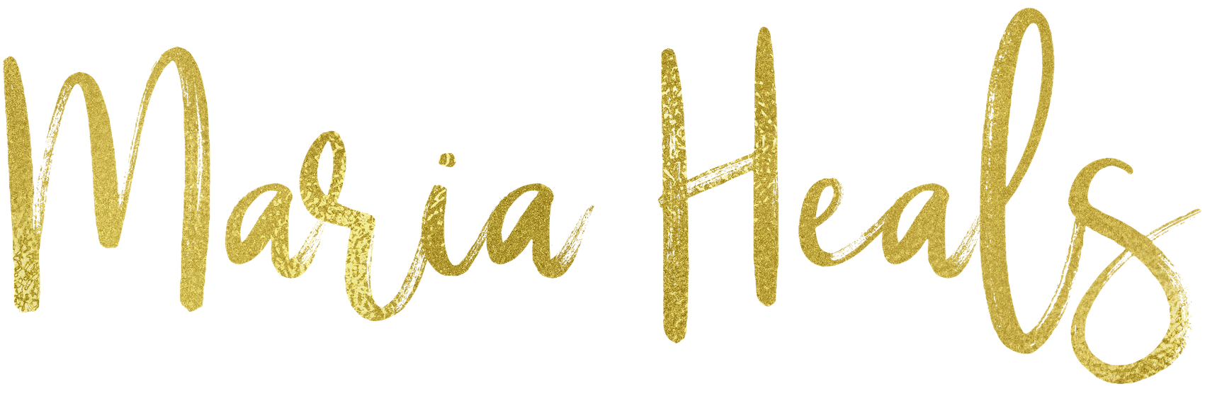 Gold glittery text that reads 'Maria Heals' in a cursive font.