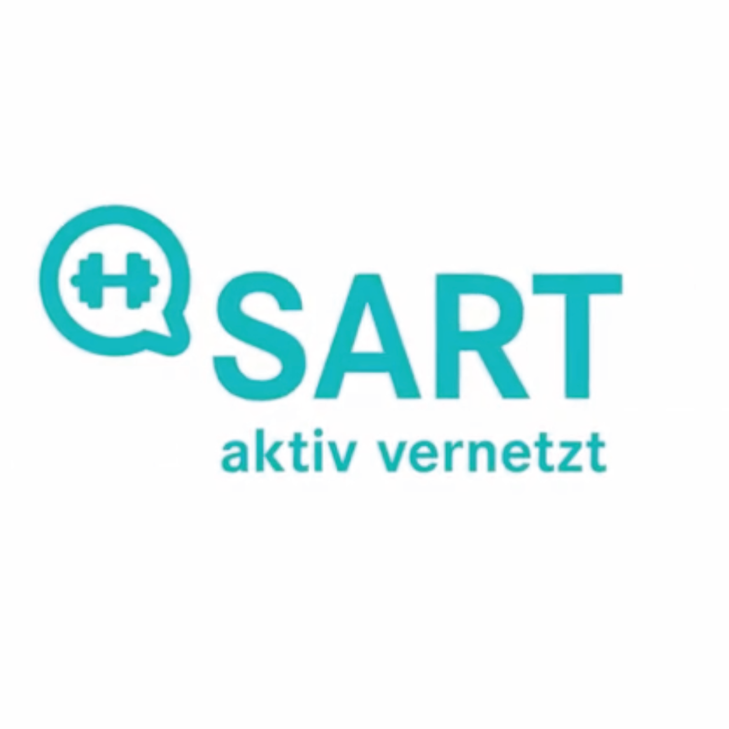 Logo von SART in blau, das den SART Schriftzug mit einer Sprechblase mit einer darin enthaltenen Hantel zeigt