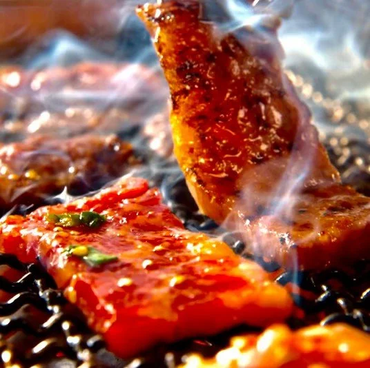 炭火で焼かれている肉のステーキ