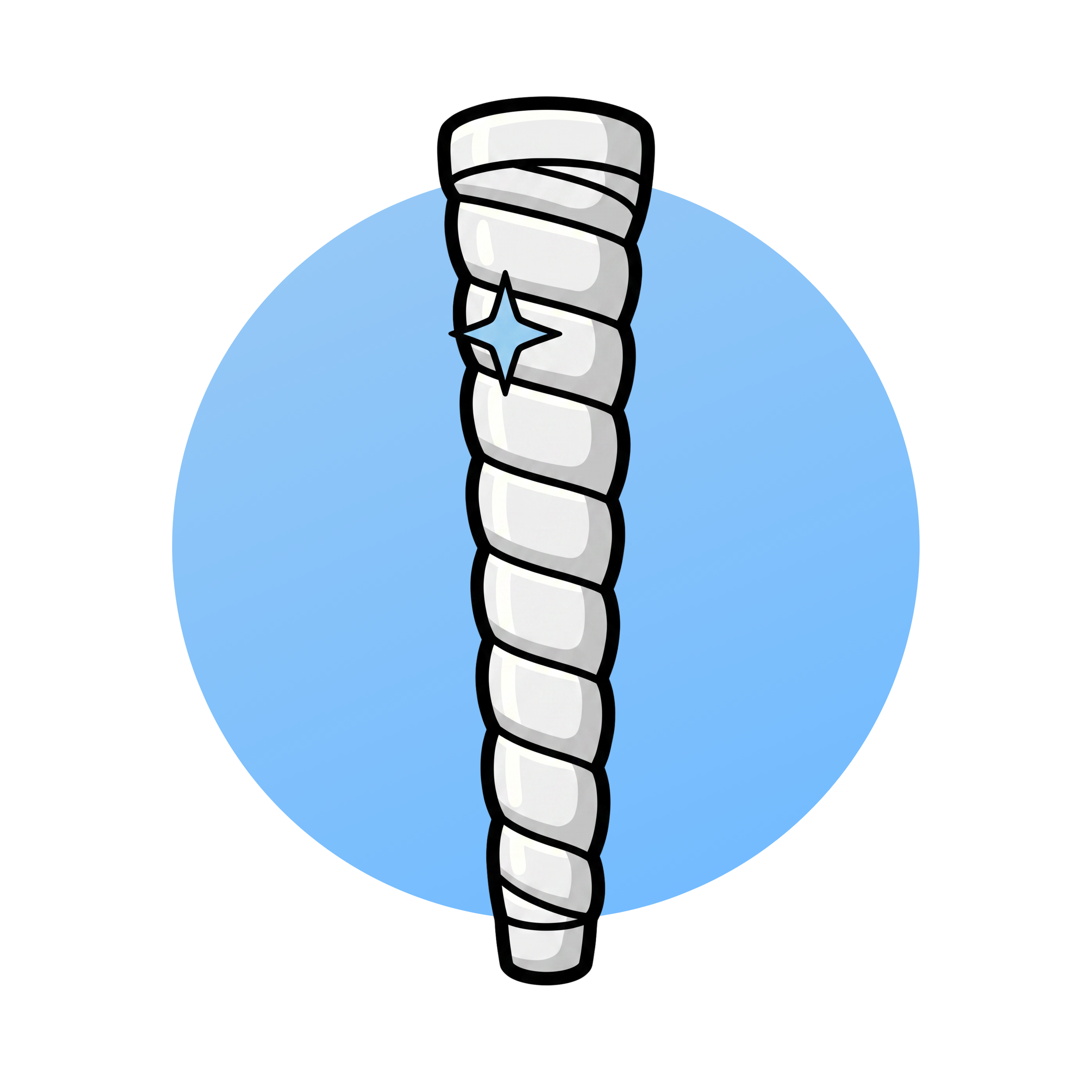 Illustration of a white insect with black outlines, a star-shaped marking on its body, set against a blue background.