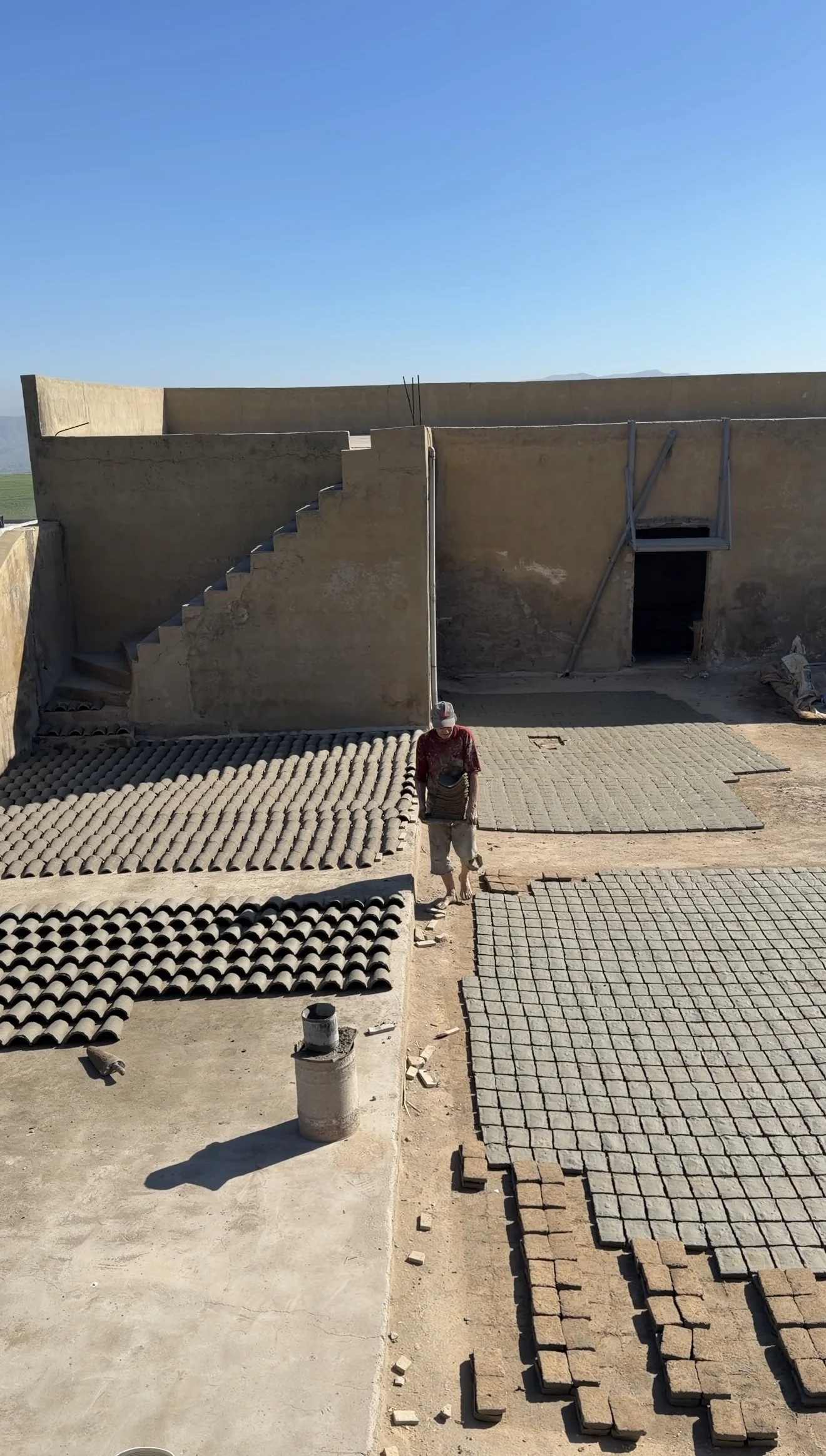 Handmade architectural tiles laid on a construction site in Morocco