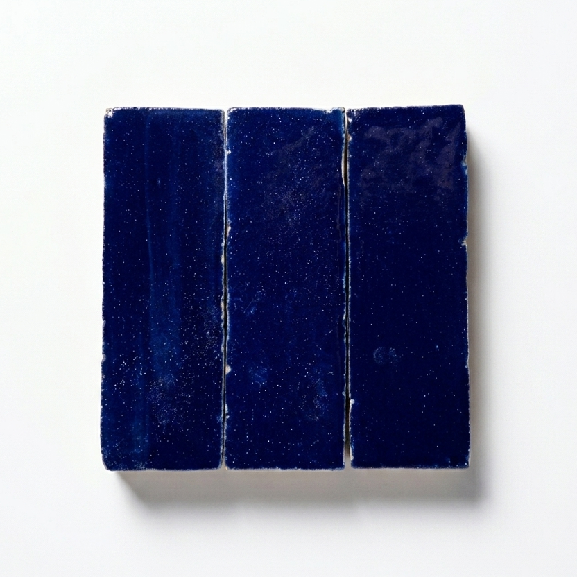Cobalt blue speckled Bejmat tiles, handmade in Fez