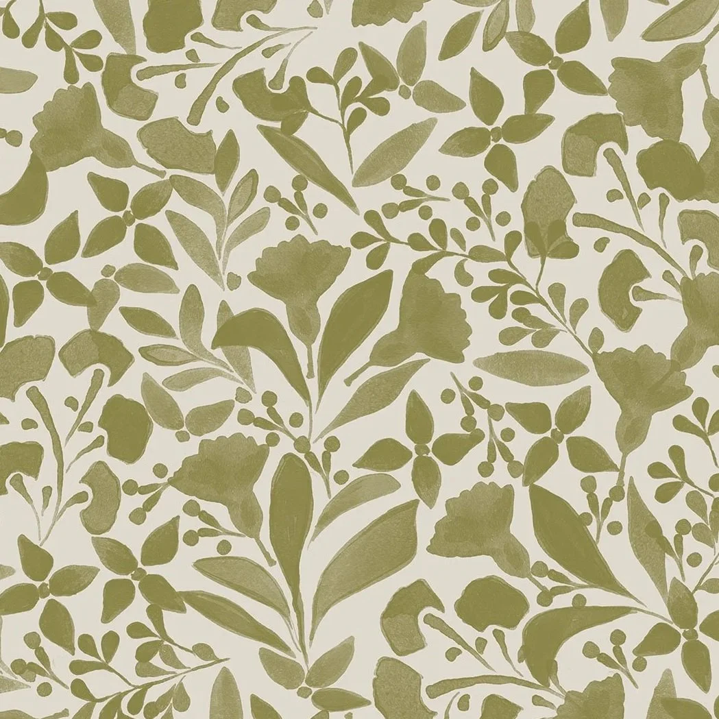 Green leafy botanical pattern wallpaper.