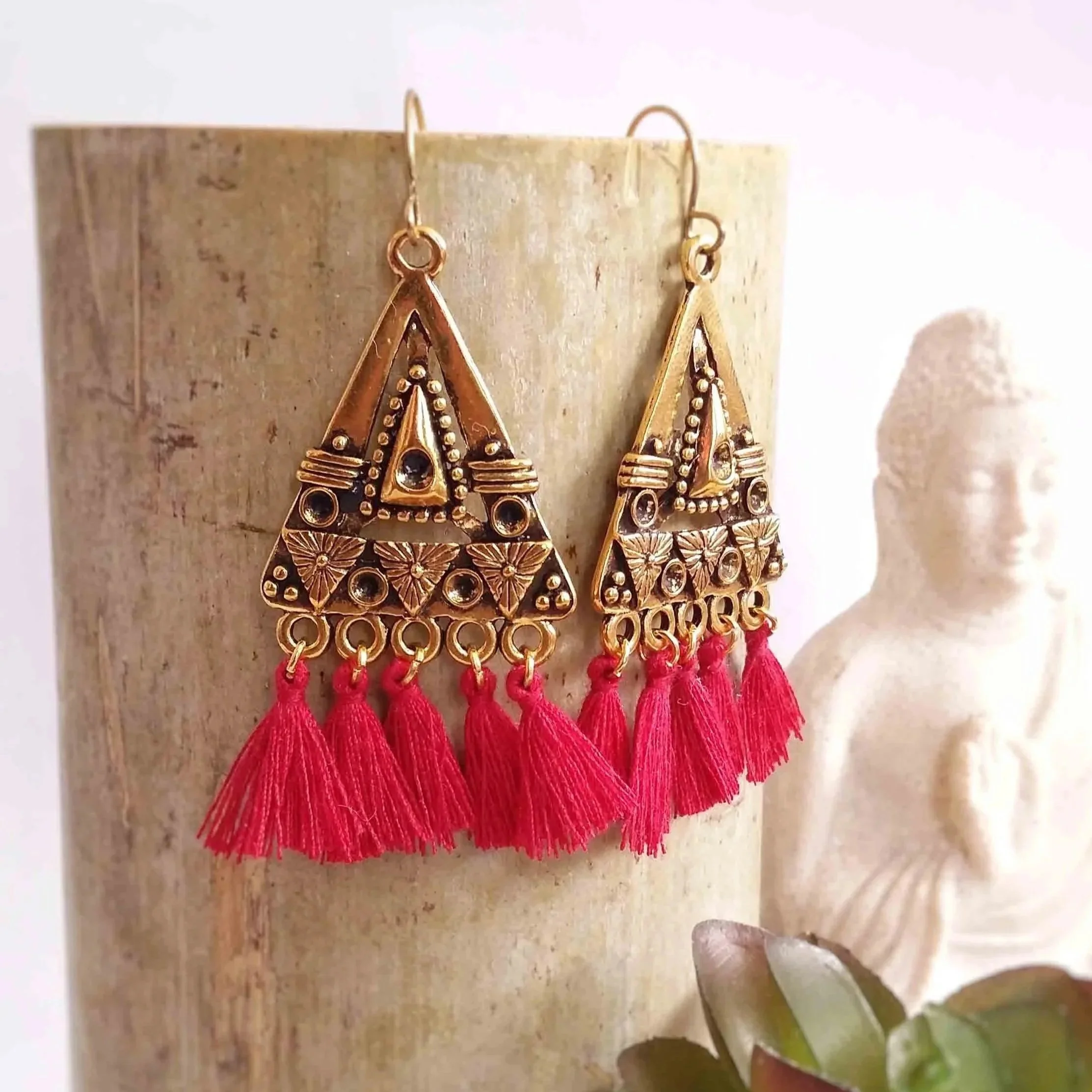 Red tassel earrings