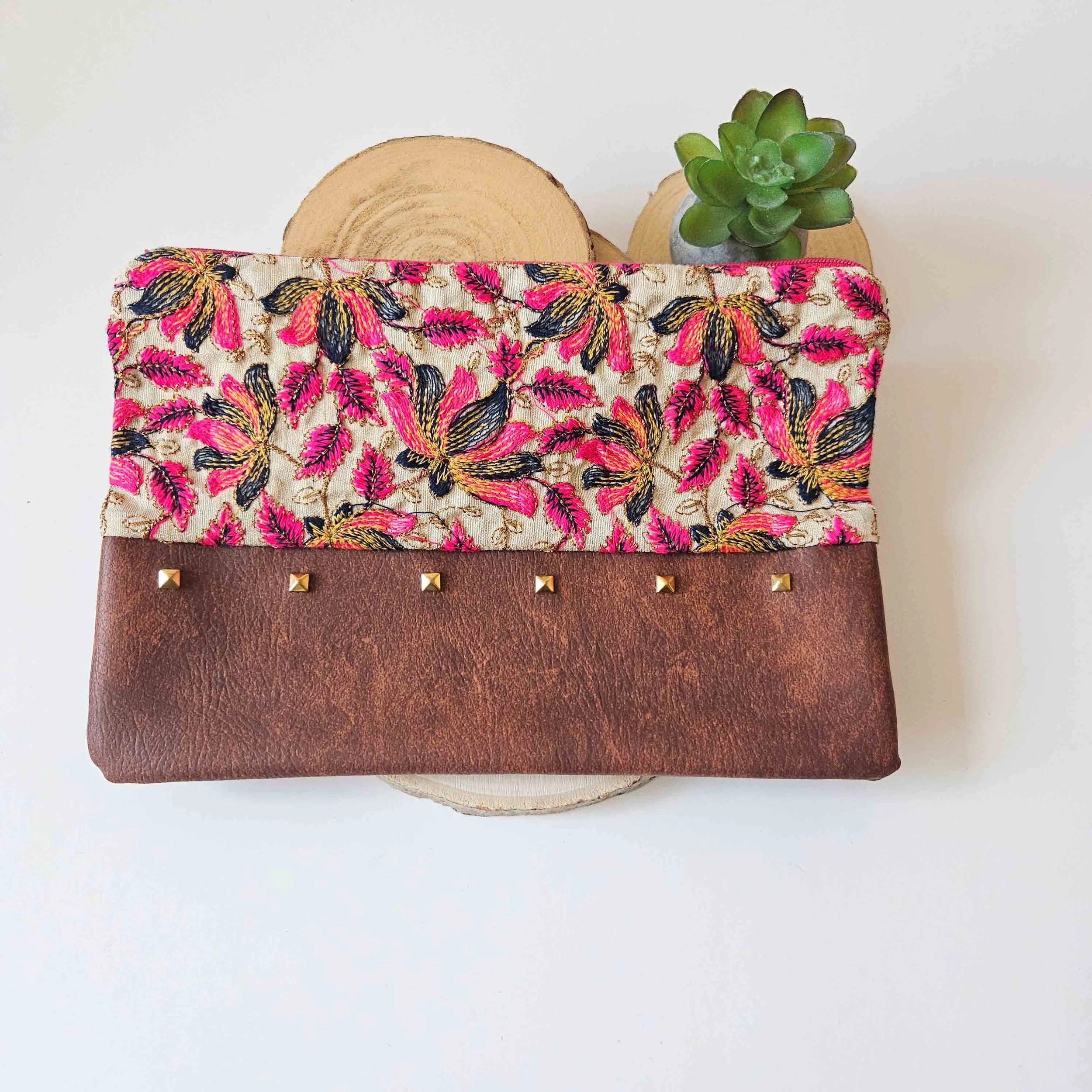 Embroidered Pouch with rivets
