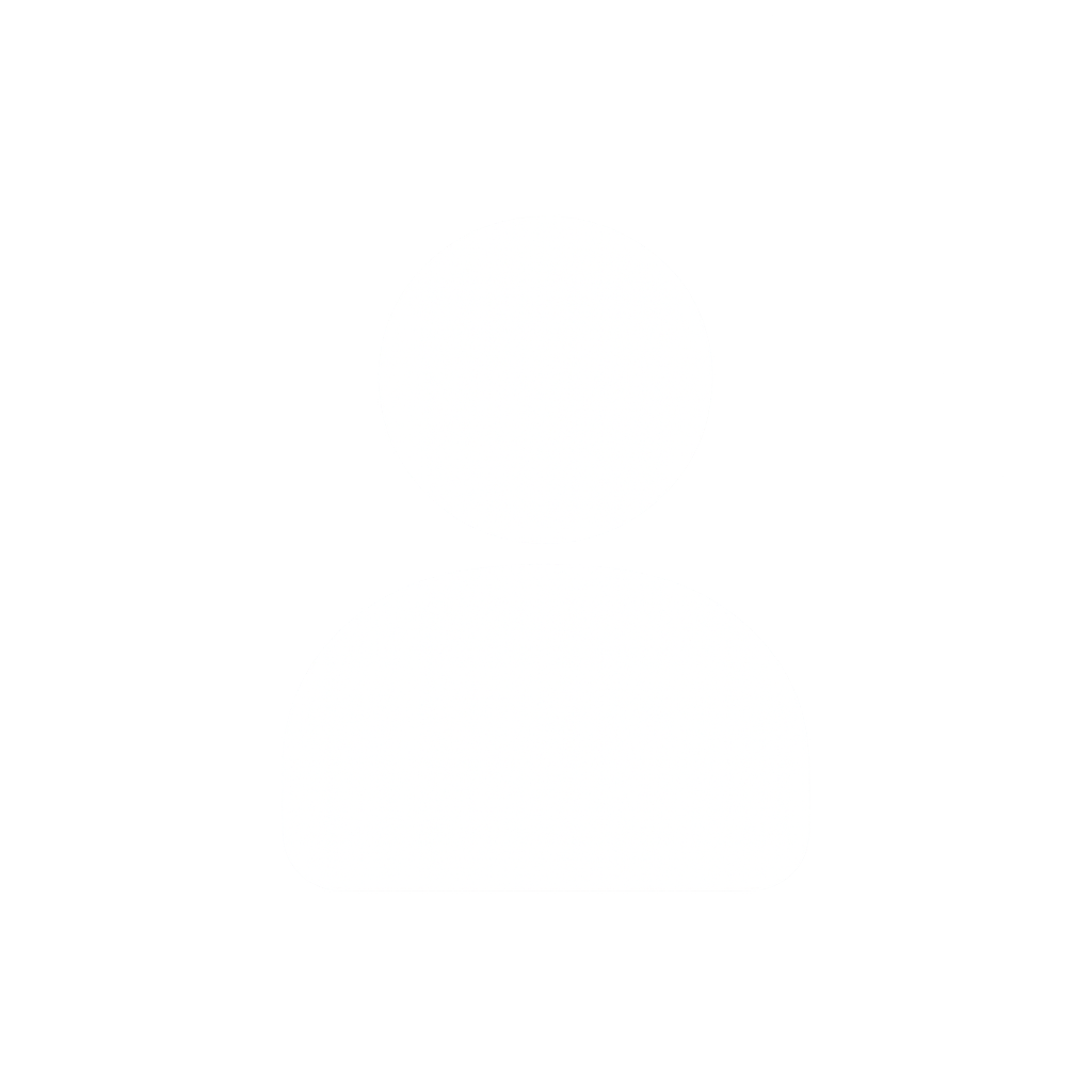 Icon van een persoon, weergegeven met een cirkel voor het hoofd en een halve rechthoek voor het lichaam, op een zwarte achtergrond.