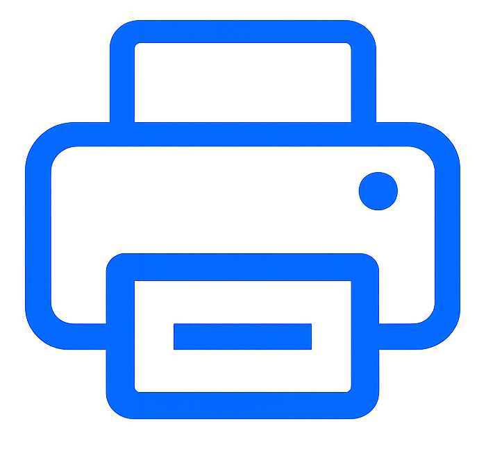 Een blauw pictogram van een printer