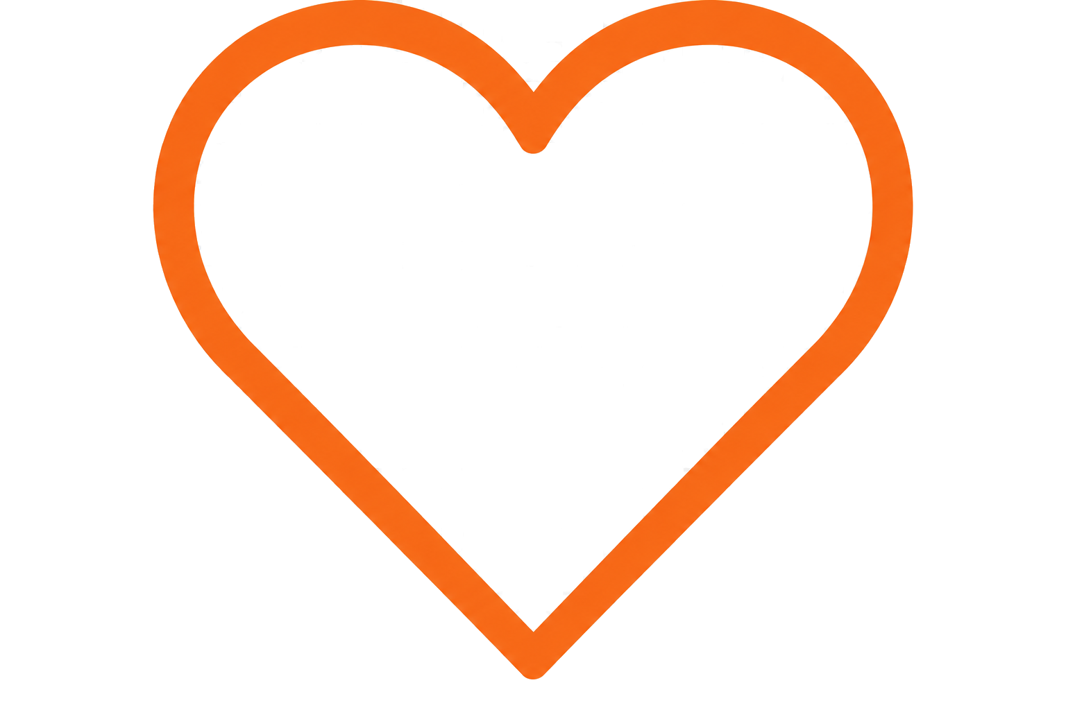 Een hartvormig frame met oranje rand en een wit binnenvlak, geplaatst op een beige achtergrond.
