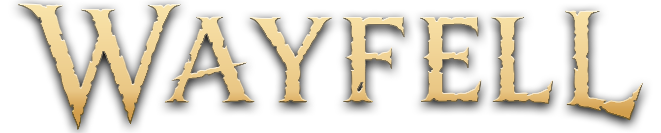 Text logo that says "WAYFELL" in a stylized, jagged font with a dark background.