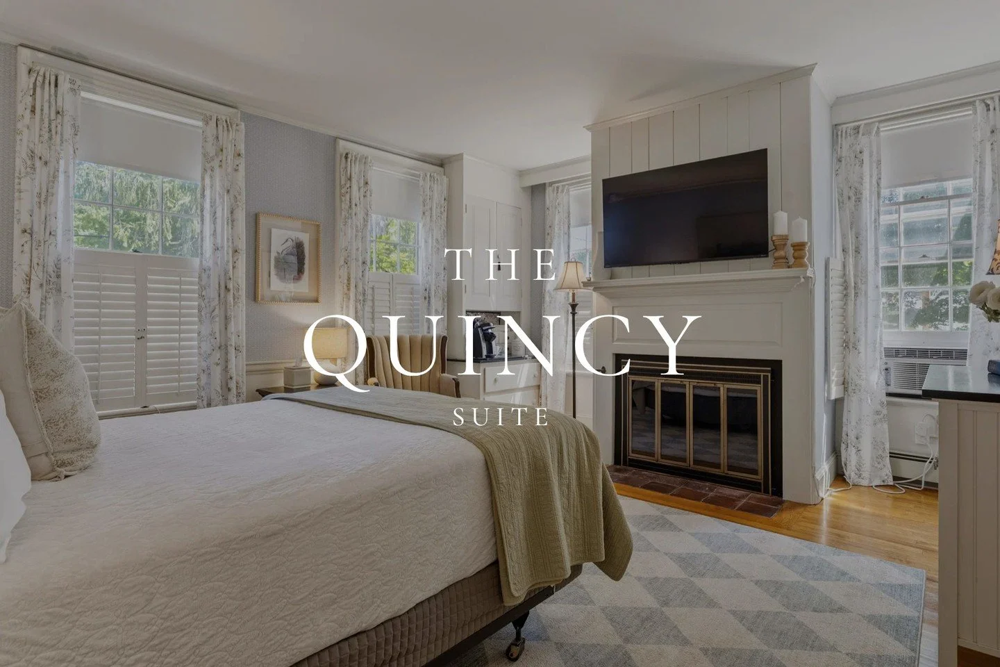 The Quincy is named for Lucretia Folsom, lady of the house and known for a quiet grace of her own.

Her emblem was the great blue heron, a creature of stillness and patience, and the room was designed with the same qualities in mind. Morning light fi