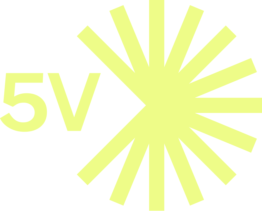 Infografik zum 5V-Kompass von Kompass Kindheit: eine strahlenförmige Grafik mit "5V" neben fünf Grundbedürfnissen für eine gesunde kindliche Entwicklung.