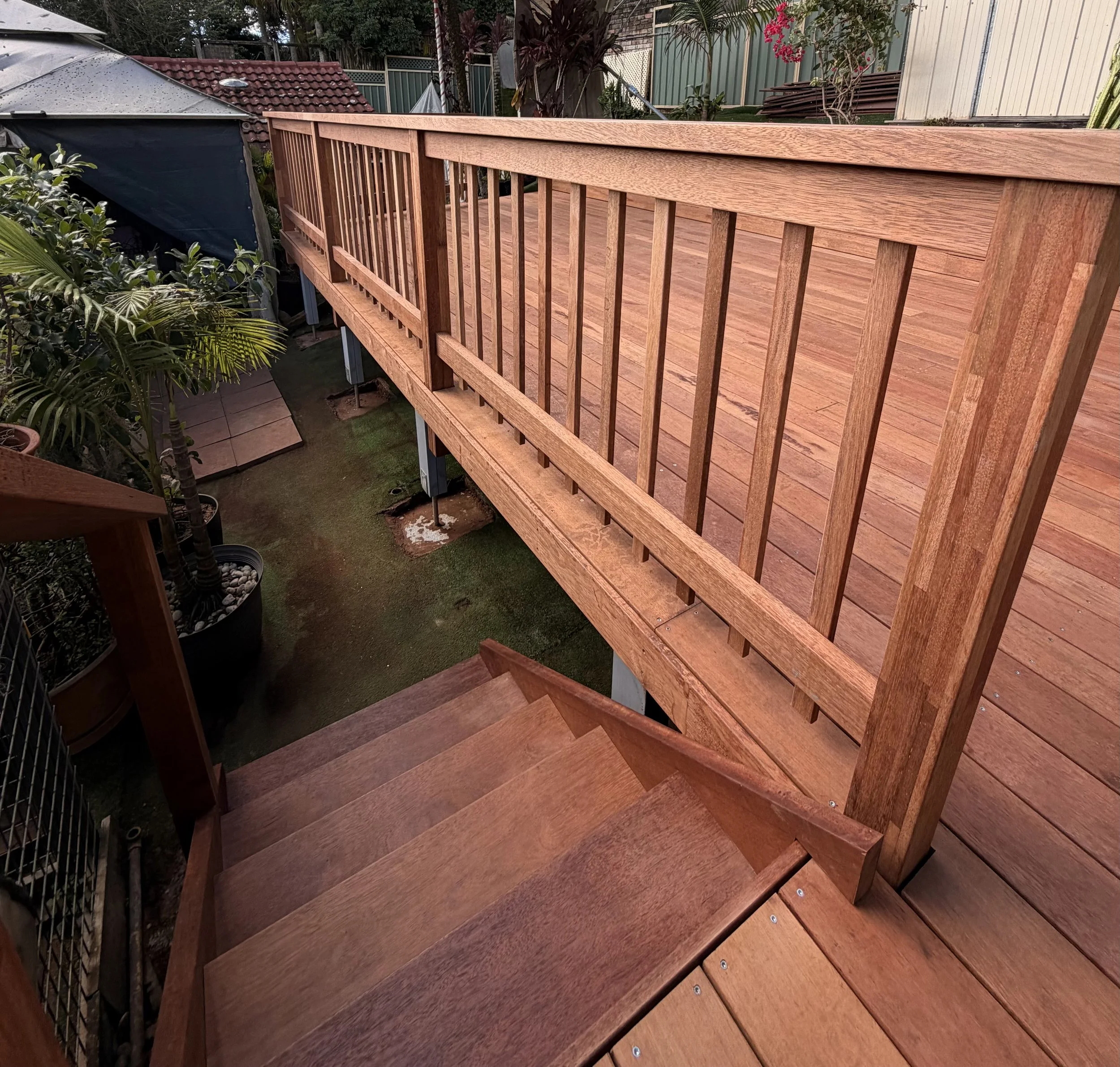 Murbau picket hand railing . Using extreme h4 treated pine framing that is built to last. 