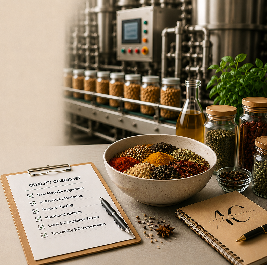 Support across food technology, product development, quality ,manufacturing  and procurement support I Ariya Consulting Services
