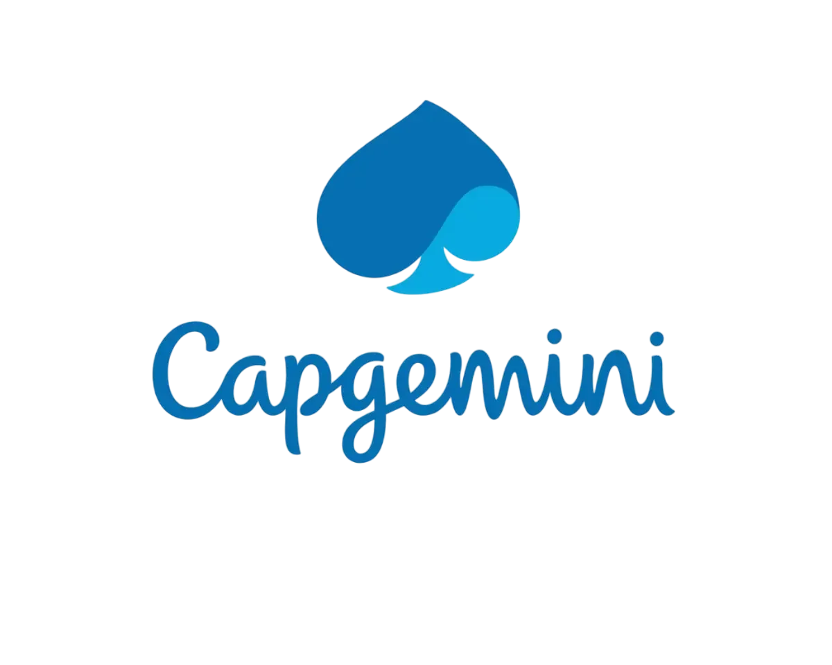 Logo avec une goutte d'eau stylisée en bleu et le mot 'Capgemini' écrit en lettres bleues.