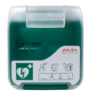 Trousse de premiers secours avec un contenu en liquide vert, symboles de courage et de soins médicaux, et instructions d'utilisation.