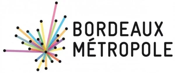 Logo de Bordeaux Métropole avec un design de lignes colorées et points noirs représentant une carte ou un réseau urbain