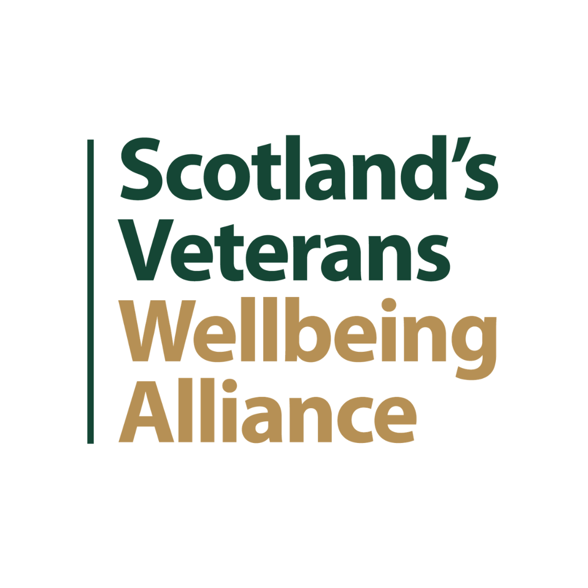 Logo for Scotland's Veterans Wellbeing Alliance with text in green and brown.