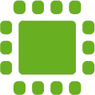 Icône d'un circuit intégré vert avec de petites broches autour.