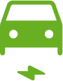 Logo de voiture verte avec un éclair, représentant une panne ou un problème électrique.