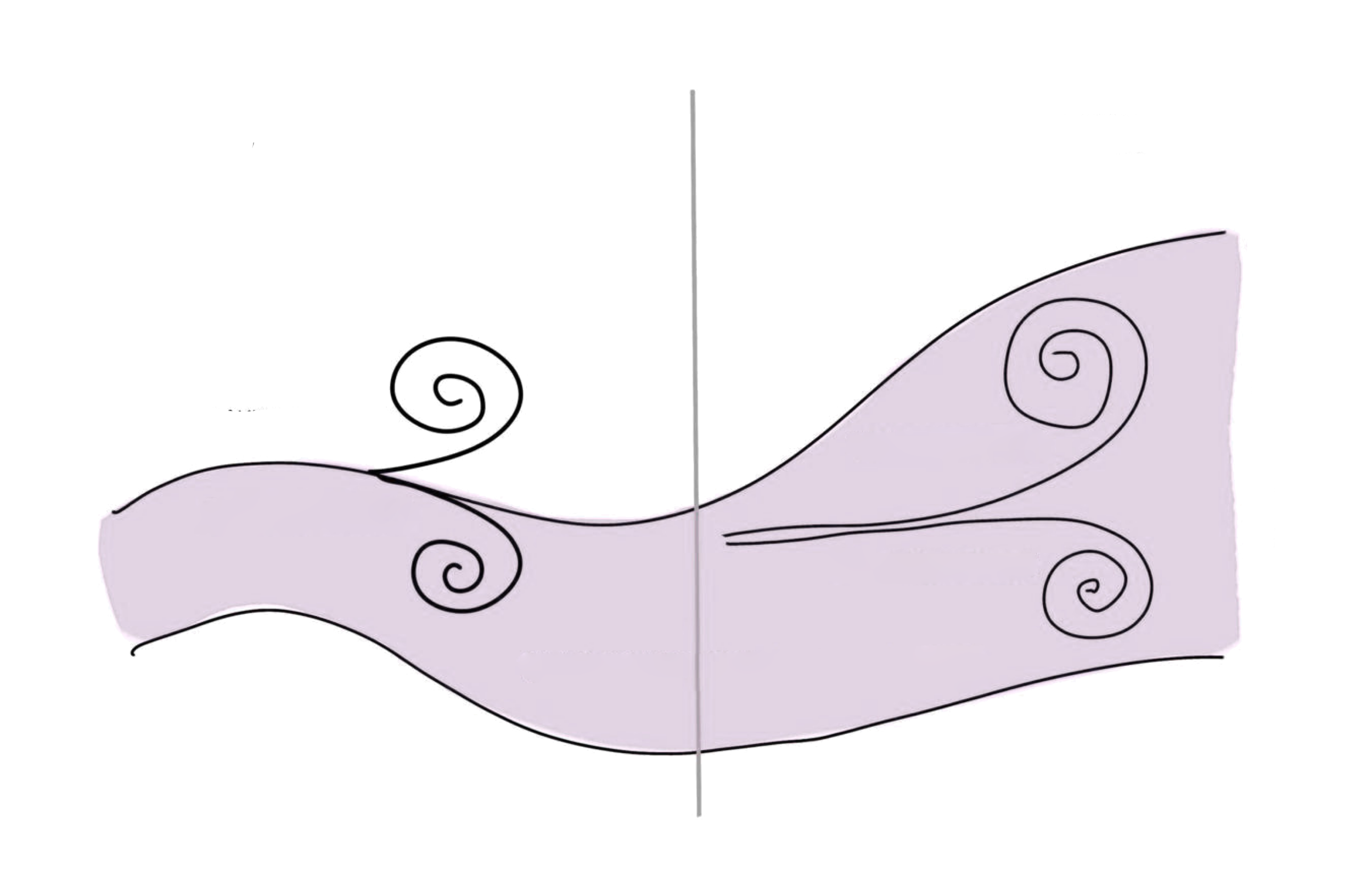 Close-up of a decorative paper with spiral and swirl black line designs on a light purple background.