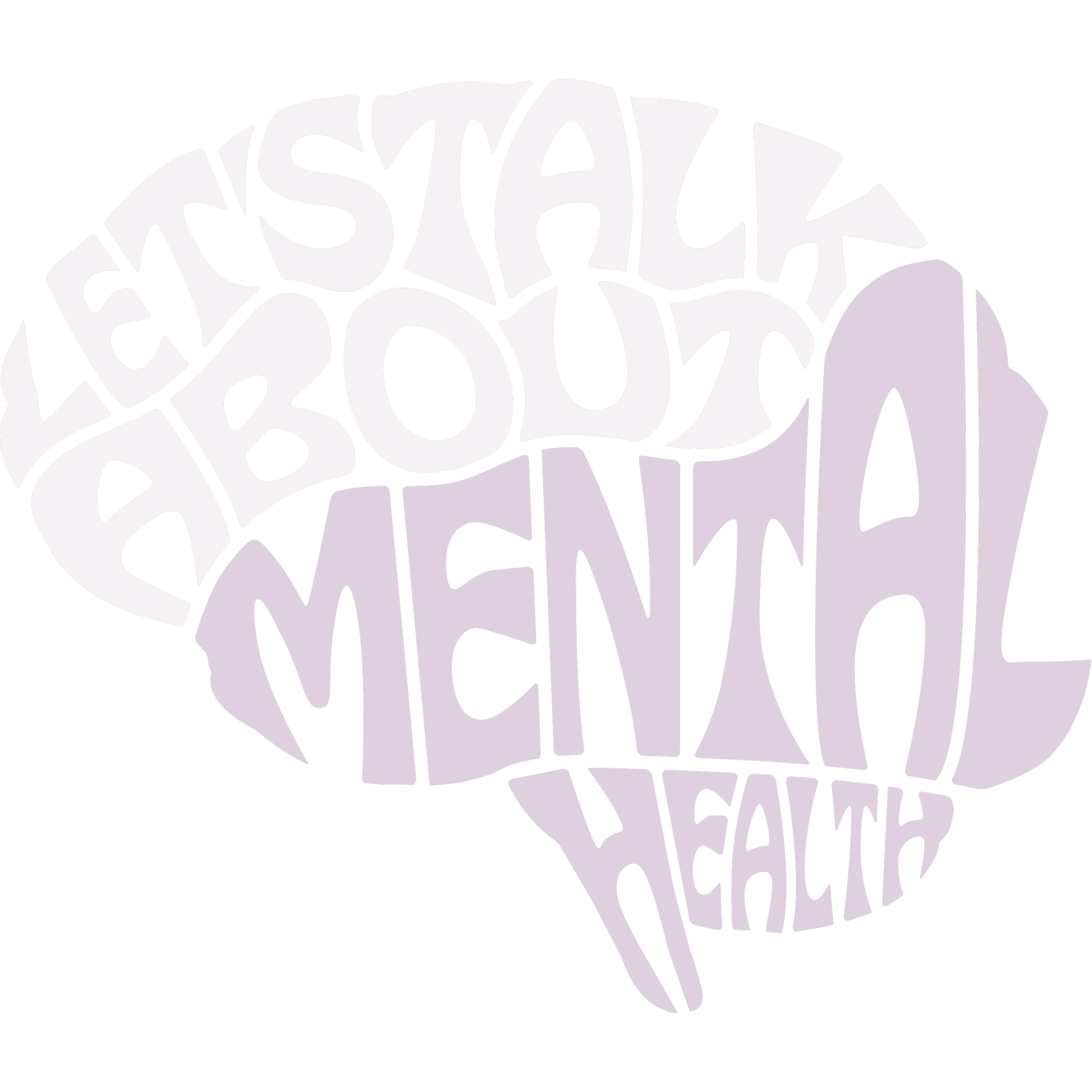 Words in the shape of brain, saying let's talk about mental health.